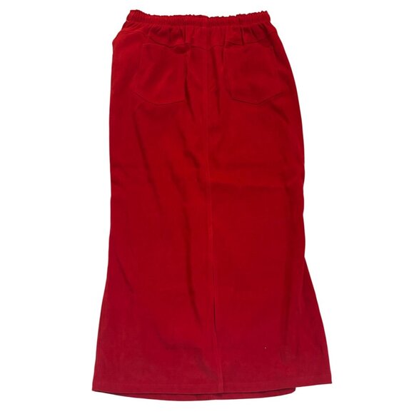 Denim Company Red Suede Midi Skirt With Elastic Waist & Drawstring Closure - Picture 4 of 10